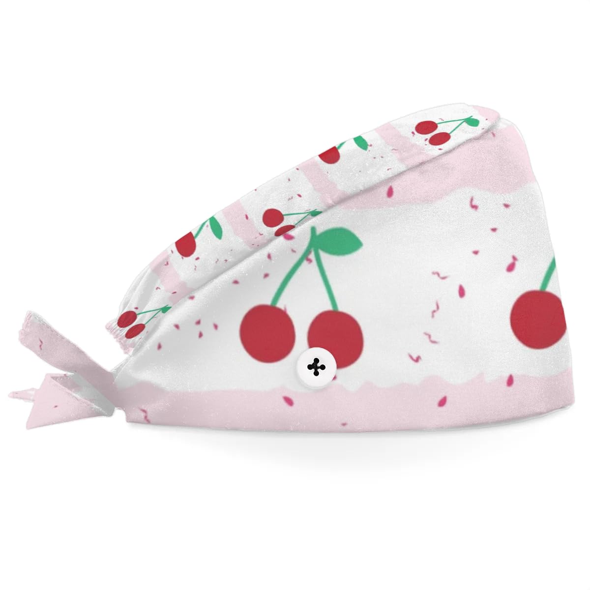 Mularoka Striped Cherry Watercolors Working Caps with Button Sweatband Comfortable Adjustable Bouffant Hats Work Hat for Women Men