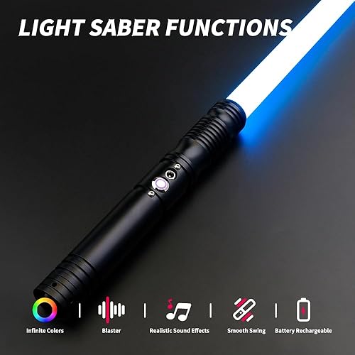 Miniatura 3 de Crtivetoys Sable de luz recargable, 12 colores RGB, sables de luz LED de metal negro para adultos con efecto de sonido, espada de juguete ligero
