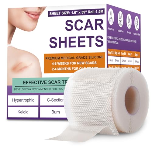 Image of Silicone Scar Sheets, Medical Grade Silicone Scar Tape for Surgical, Hypertrophic, Keloid, C-Section, Burn, Old & New Scars, Reusable Professional Scars Removal Sheets (1.6 inchX 59 inch Roll-1.5M)