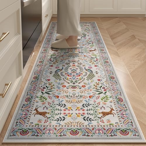 Runner Rug Washable Kitchen Runner 2'6''x8' Runner Rug for Entryway Indoor Floral Non-Slip Soft Carpet Runner for Hallways, Kitchen, Laundry, Bedroom, Bathroom(Colorful)