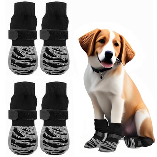 4 Stück Hundesocken Anti Rutsch, Antirutschsocken Hund Doppelseitige mit Verstellbaren Riemen Socken Für Hunde Indoor Anti Rutsch, Hunde Socken Schuhe Haustierpfoten Schutz (M)