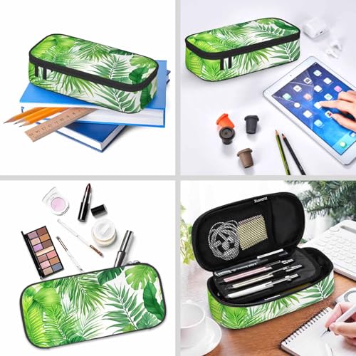 Image of Palm Leaves Pencil Case Green Tropical Plant Pencil Bag Pen Markers Pouch Holder Organizer for Boy Girl School Students