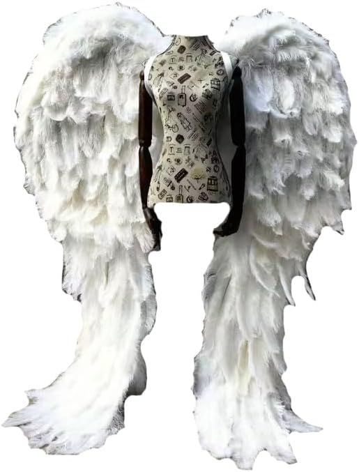 Earthradius Natural Large Size Ostrich White Angel Feather Wings Wedding prop Photograph Stage performance Costume