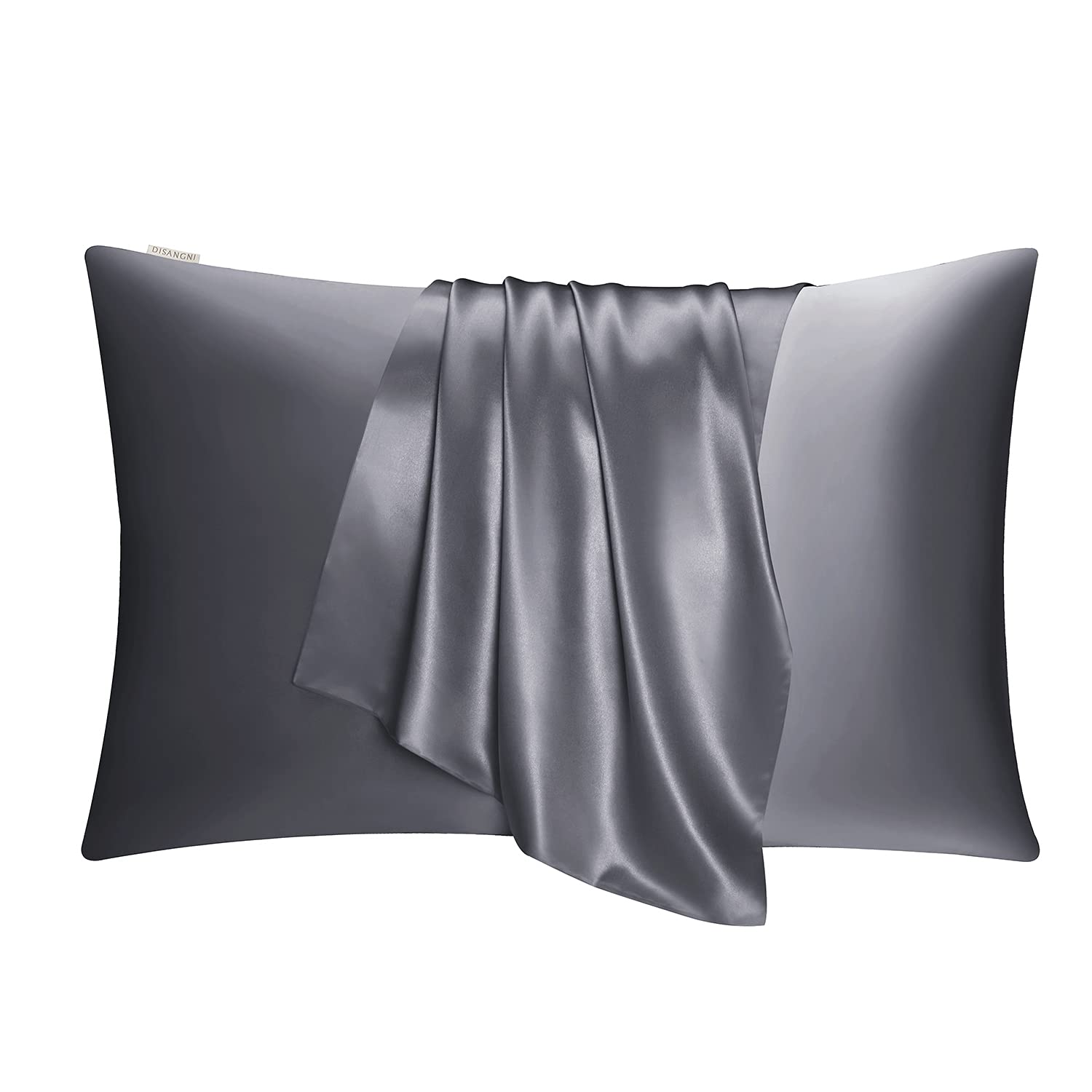 DISANGNI Funda de almohada de seda de morera 100% natural para cabello y piel con cremallera oculta, funda de almohada de seda de 22 Momme a ambos lados (gris oscuro, King)