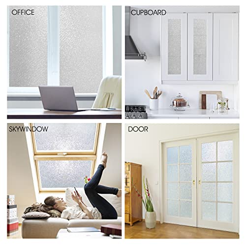 Image of KESPEN Frosted Window Privacy Film Heat Control UV Sun Blocking Glass Stickers Static Cling Non Adhesive Door Coverings Decals for Bathroom Home Office, Sparkling, 35.4 Inch X 6.5 Feet