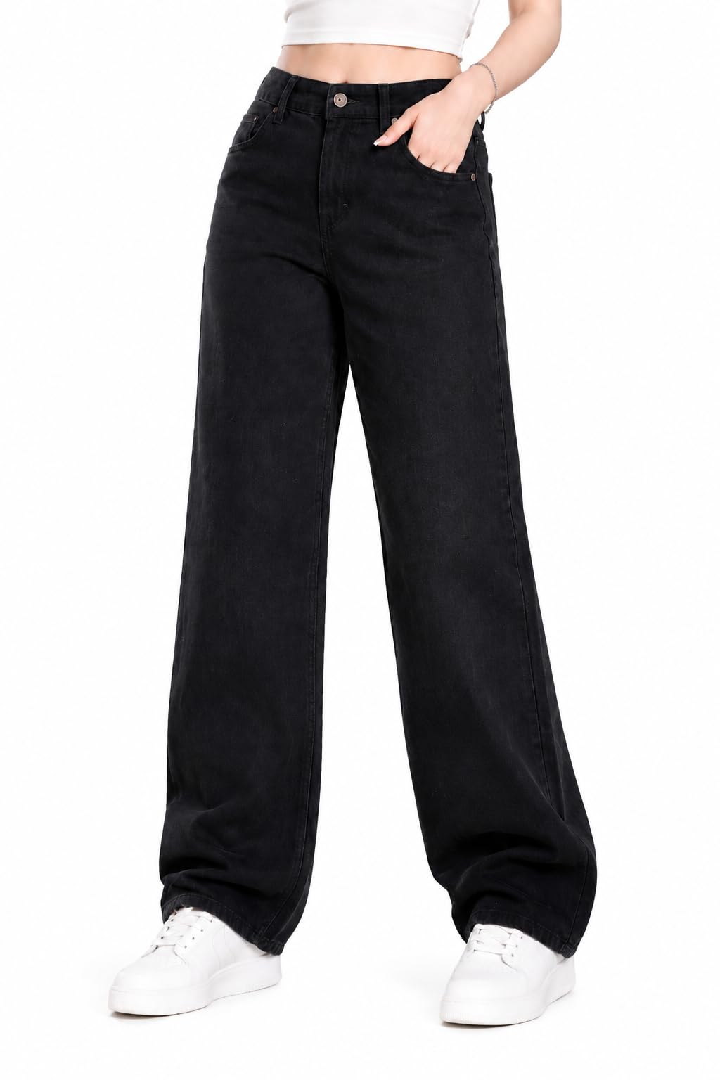 Women High Waist Straight Fit Jeans | Premium Cotton Stretch Denim | Full Length Relaxed Straight Leg Jeans-picture-14