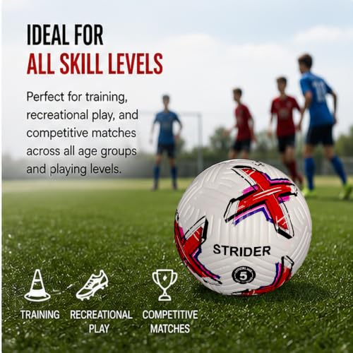 Image of Vinex Strider Size 5 Football - Thermo-Bonded PU+RB Soccer Ball Durable Rubber Bladder, Polyester Winding, Long Air Retention, Soft Touch Football, Outdoor & Indoor Soccer Ball for All Ages