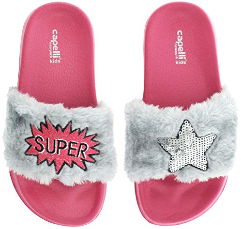 Capelli New York Girls Faux Fur I Feel Lovestruck Fashion Slide, Pink Star, 11-Oct