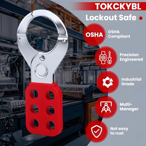 Image of Lock Out Tag Out Hasp, Steel Tamper-Proof Loto Hasp with Extended Jaw, Safety Lockout Kit with 6 Holes Interlock, Padlock Latch(1.5 Inch 8 Pack, Red)