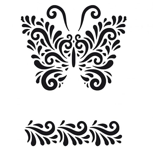 Artif Pochoir Planche Plastique 15x21cm, Grand Papillon 14x11,5 cm et Frise, pour Le Scrap Cover
