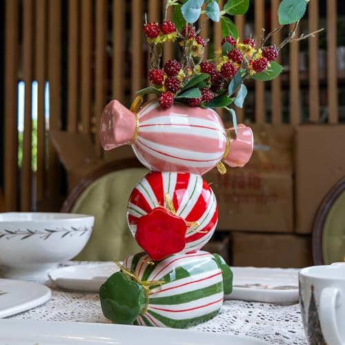 DIF DECO Unique Ceramic Vase Candy Shape Aesthetic Vase Cute Christmas Decorative Flower Vase 9.88 Inch Modern Funny Vase for Home/Holiday/Weddings/Party Table Flower Decor