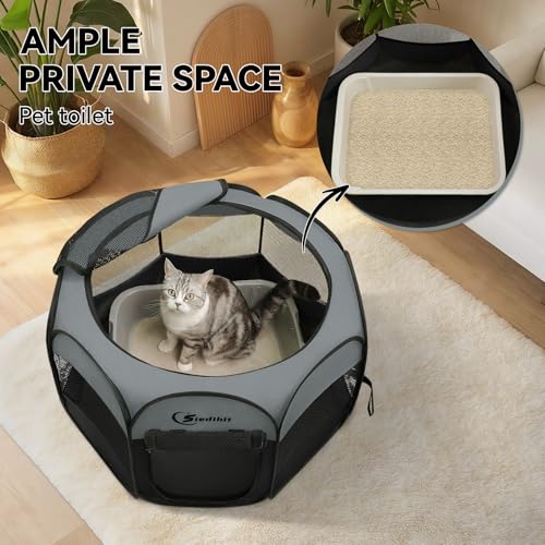 Image of Siedihit Dark Grey Dog Cat Playpen, Puppy Pet Playpen, Small Dogs Tent Crates Cage Indoor /Outdoor, Portable Pop Up Dog Kennel Playpen with Carrying Case for Dogs /Cats /Rabbits