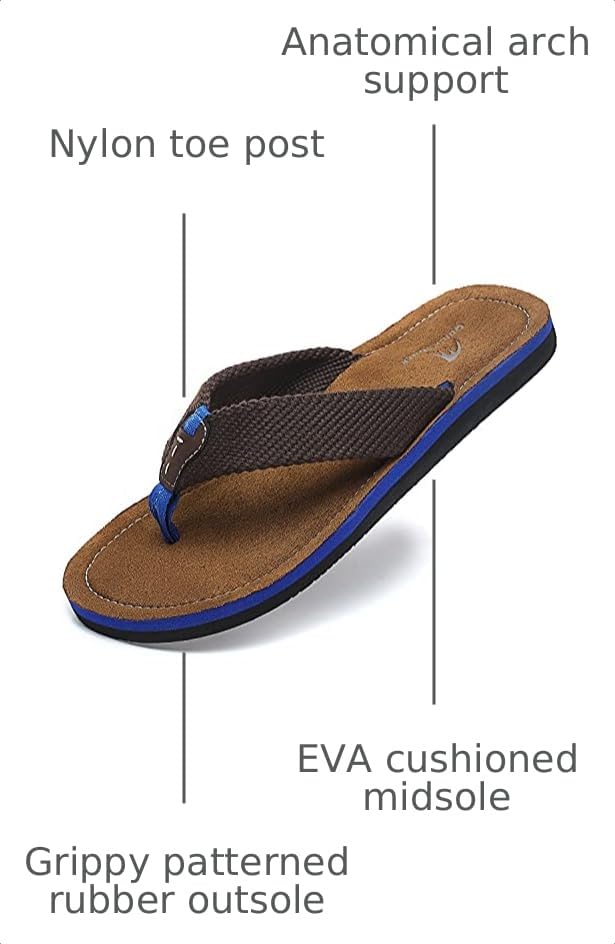 Image of Quickshark Mens Flip Flops Leather Thong Sandals Arch Support Beach Slippers