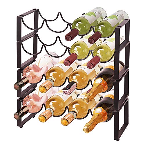Metal Wine Rack Freestanding, Stackable Water Bottle Holder Stand Wine Storage Organizer for Kitchen Countertop Pantry Fridge Bar Cellar Basement (4Tier 45.5cm)