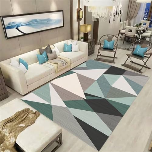 Tapis de salon à motif géométrique moderne bleu 300x400 - 2
