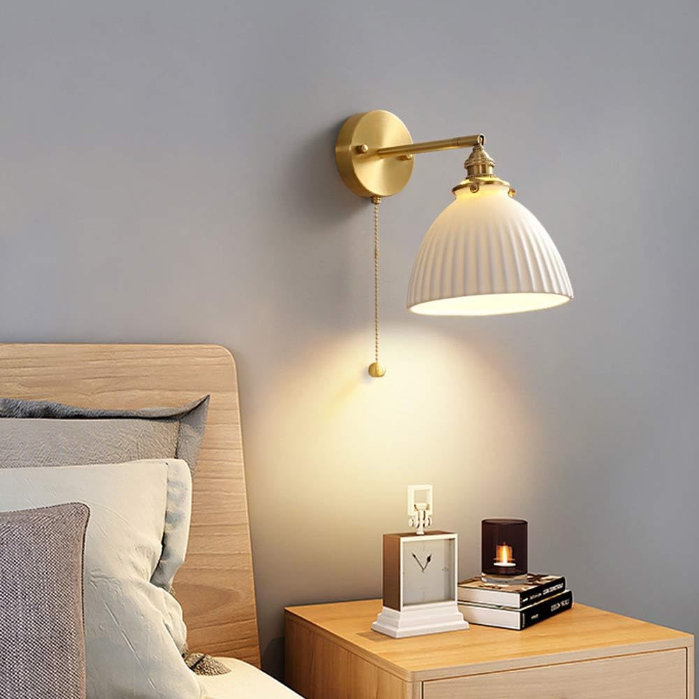 USMJQVZ Applique Murale en céramique Antique, luminaire Mural en Laiton de Ferme avec Interrupteur à Tirette, pour Cuisine, Chambre, Salle à Manger, Restaurant, Salon