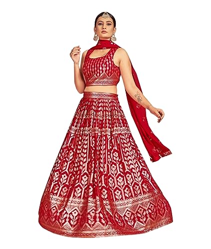 Lehenga Choli de Qualité Supérieure en Georgette et Paillettes Dorées