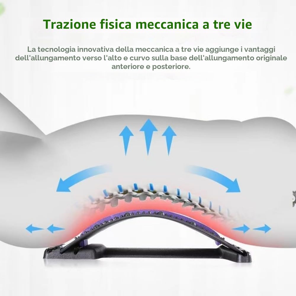 Tavoletta lombare multifunzionale, correttore postura, stiratore e massaggiatore per sollievo cervicale/vertebrale, design portatile con terapia magnetica e punti di digitopressione