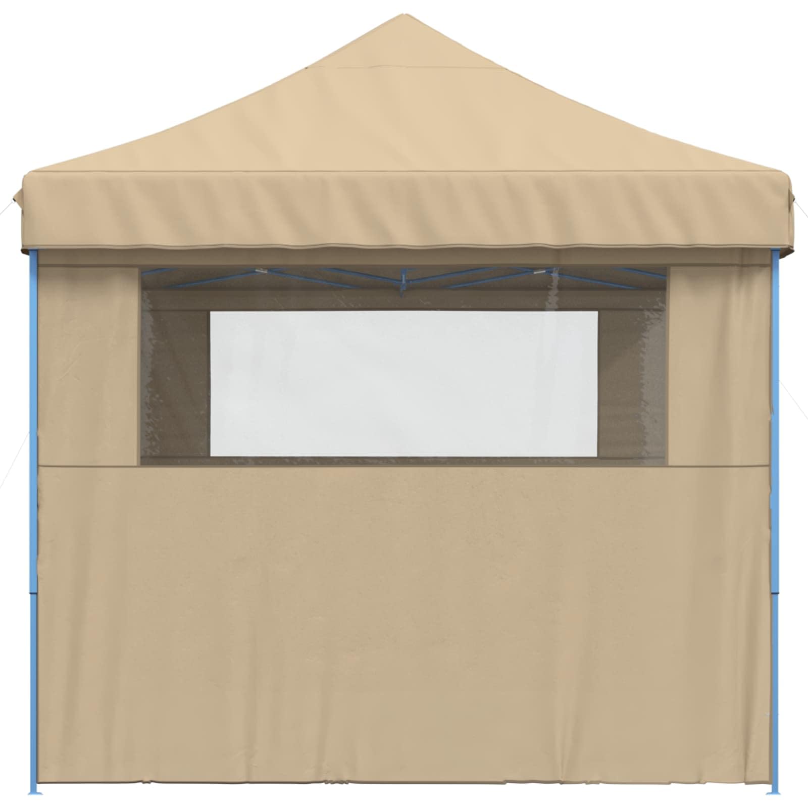 Składany namiot Pop Up Beżowy 440 x 292 x 315 cm, 3 ściany | Dach z tkaniny Oxford z powłoką PCW, stalowa rama malowana proszkowo, przezroczyste okna, 8 śledzi i 4