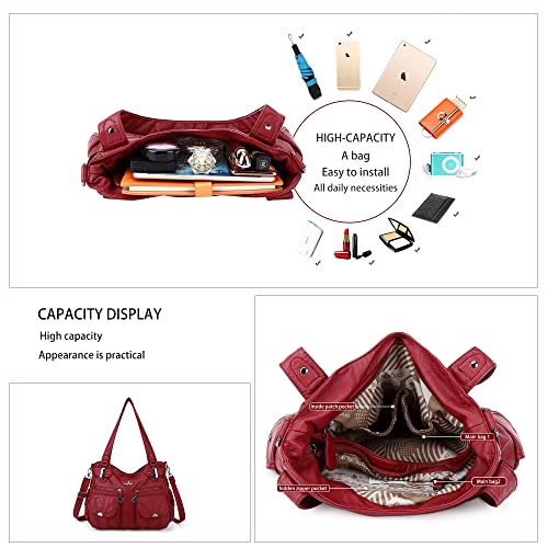 Image of Purses Women Handbags Large Double Zipper Multi Pocket Washed Shoulder Bags Purse with compartments Designer
