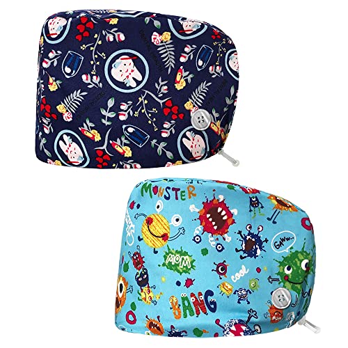 niaahinn Working Hats Doctor Nurse Caps with Button Tie Back Hats with Sweatband Multi-purpose Adjustable Hospital for Women Men (83036-83044)