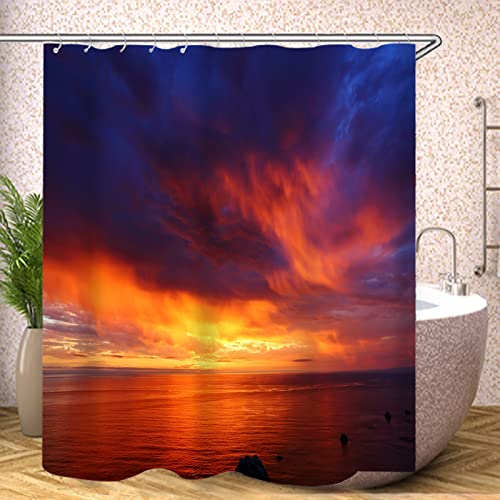 Fgolphd Beach Duschvorhang 180x200 180x180 Strand Bunt Badezimmerteppich 4-teiliges Set, Shower Curtains Wasserdicht (8,180 x 180 cm) – Bild 3