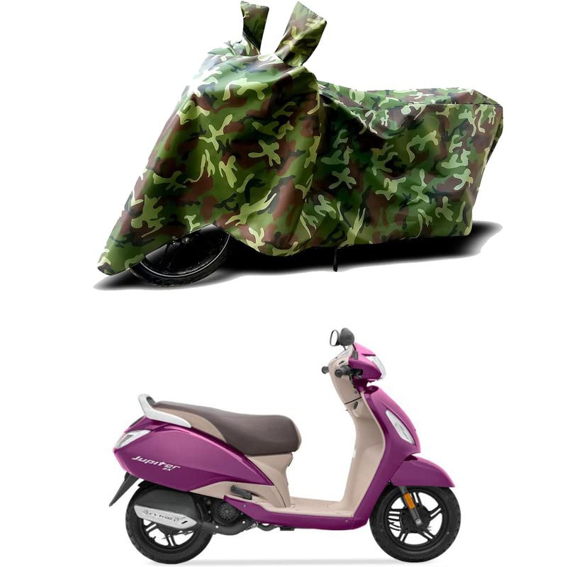 Image of 100% Water Resistant Full Bike Scooty Two Wheeler Body Cover Compatible for TVS Jupiter ZX /UV-Rays /Heat Protection /Birds Dropping /Scratchproof /Dust Proof /Waterproof /All Varients[Green MJ]