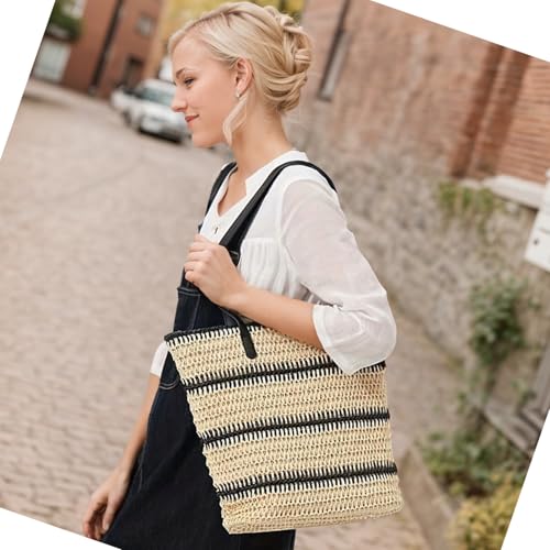 Bolso de playa de paja tejido para mujer miniatura 2