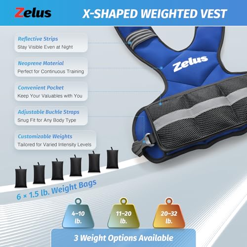 Image of ZELUS Weighted Vest for Men and Women | 4-10lb /11-20lb /20-32lb Vest with 6 Ironsand Weights for Home Workouts | Adjustable Body Weight Vest Exercise Set for Cardio and Strength Training