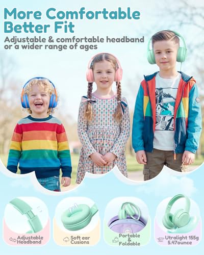 Image of awatrue USB-C Kids Headphones with Mic - 85 /94dB Volume Limiter, Foldable Wired Toddler Headphones for Boys & Girls, Over-Ear Type-C Kid Headphones for School, Travel, lPad, Tablet & Smartphones