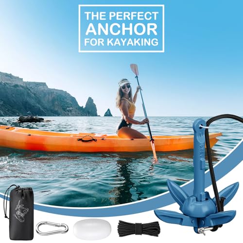 Image of Lounsweer 2 Pack 1.5 /3.5 lb Marine Kayak Anchor Kit Folding Grapnel Anchor Kit Boat Kayak Fishing Accessories for Small Boats Kayaks Canoe Paddle Boards
