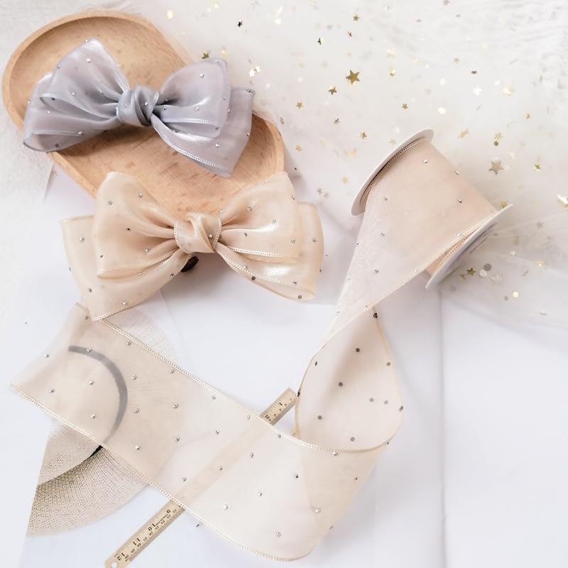 Cinta de Organza nacarada de 20/100 yardas, 40mm, 50mm, con cuentas para lazos para el pelo, Material de costura, embalaje de boda, tul para manualidades DIY