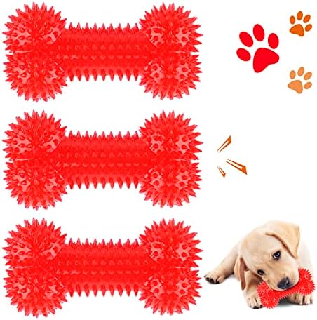 3-Pack Squeaky Bone Dog Toys, Rubber TPR Bouncy Ball, Dog Chew Toys for Boredom, Teeth Cleaning for Medium and Large Dogs
