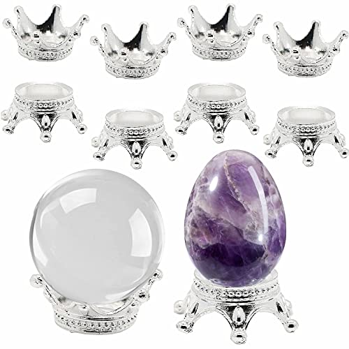 10 pcs Metal Silver Crystal Ball Stands Globe Stone Holders Egg Sphere Displays Mini Crown Lensball Base for Balls Tennis Marbles Collections 30/40/50/60/70/80/100mm (10L)