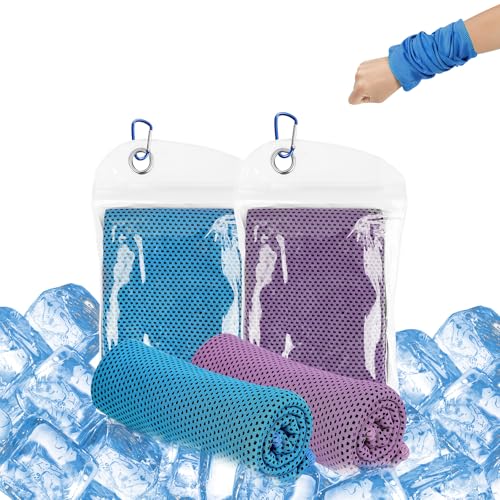 2 Stück Kühlhandtuch Cool Towel 30 x 100cm, Kühlendes Handtuch Sport für Sofortige Kühlung, Kühles kaltes Handtuch für Yoga, Strand, Golf, Reisen, Fitnessstudio, Sport, Schwimmen, Camping
