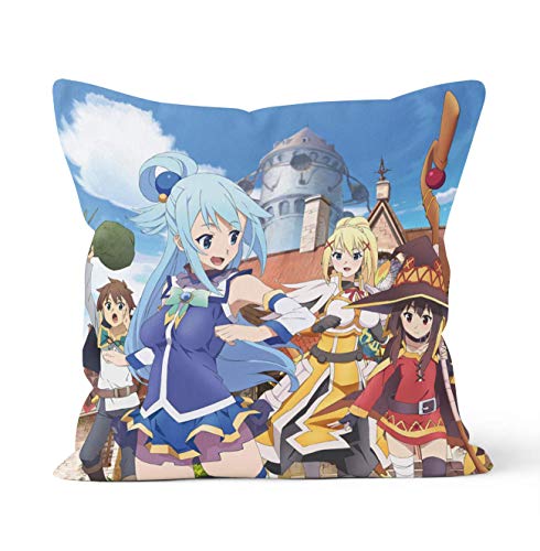 Fundas de almohada decorativas de doble cara con cierre de cremallera oculta,KonoSuba:Dios bendición en este mundo maravilloso,se aplica a la decoración del coche,sofá de la casa,cama 45 cm x 45 cm.