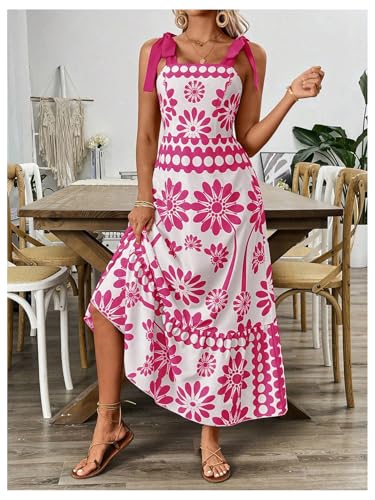 Image of Floerns Women's Vintage Sleeveless Tie Shoulder Sundress Floral Print Cami Maxi Dress
