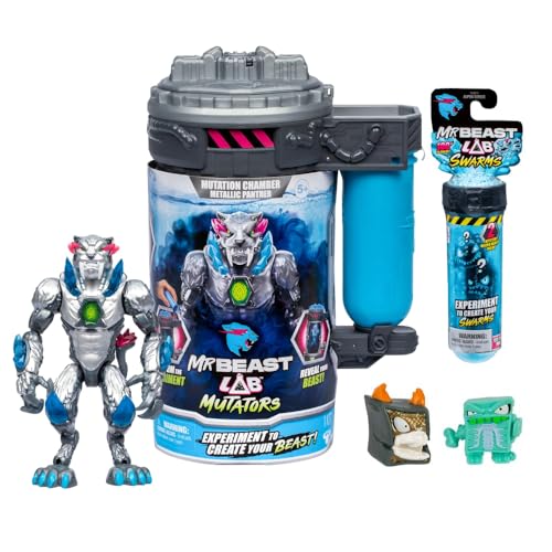 INCREDITOYZ Mr. Beast Lab Mutators 5.5 Inch Collector Mutation Chamber Metallic Panther with 2 Mystery Micro Beasts Swarms Mystery Collectable Figure Gift Bundled Set