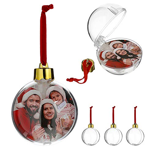 WOP ART 4er Set Christbaumkugel Fotokugel Clear Christmas schmücken Sie die Kugel mit ihrem Lieblingsfoto