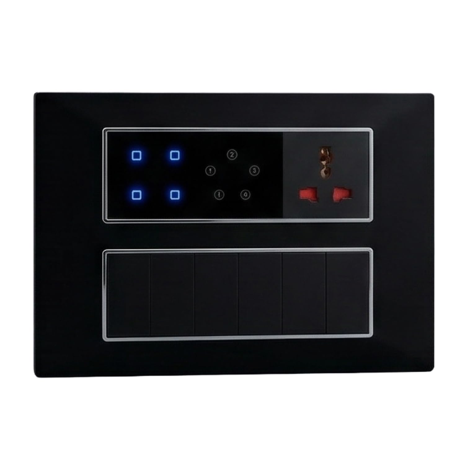 Smarteefi Touch 5 Port (3 Smart Switch and 1 Smart Fan Regulator, 1 Smart Plug) Modular WiFi, Compatible with Alexa & Google Home, Black (Size: 12M (220mmx160mmx40mm))-image-30