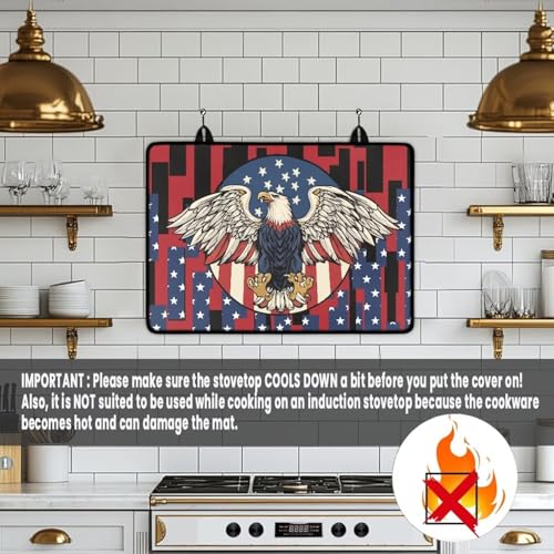 Image of Induction Stove Top Cover Protector Multipurpose Flat Top Stove Cover Mat Universal Stove Top Cover for Electric Anti-Scratching Cooktop Mat, 29 x 21 Inch, Vintage American Eagle Print