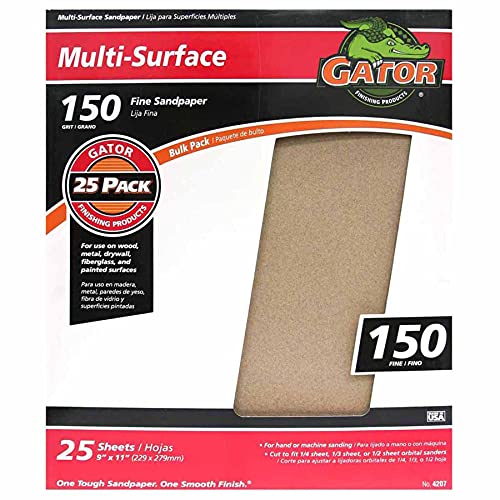 Gator 9" x 11" Multi-Surface Sanding Sheets, 150 Grit, 25 Pack