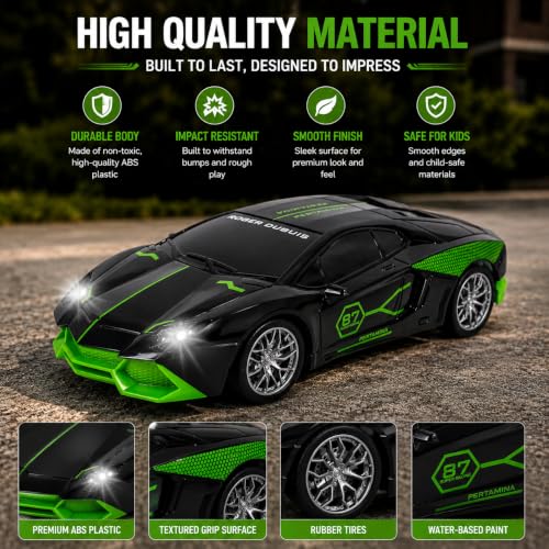 Image of Wishkey Remote Control Car Toy Super High Speed Racing Car with Stylish Looks & Modern Design,RC Vehicle Toy for Kids Age 4+ Years Black-Green, (Pack of 1)