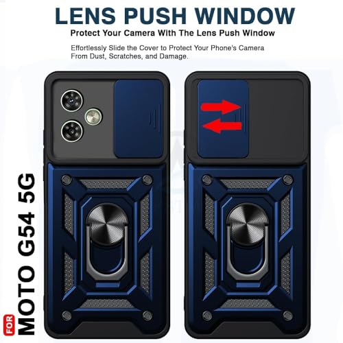 Image of AIBEX Back Cover for Motorola G54 5G / Motorola G64 5G | D10 Tough Armor Case | Sliding Camera Shield | 360 Protection | Kickstand Ring Holder | Military-Grade Shockproof Bumper Case