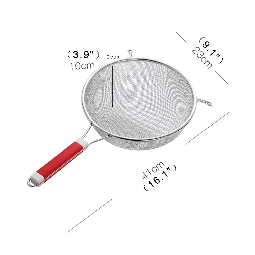 Cedzak do gotowania Sitko do makaronu z drobnej siatki Sitko ze stali nierdzewnej Durszlak z czerwonymi uchwytami 7-5/23 cm (Rozmiar: L)