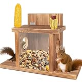 Eichhörnchen Futterhaus, Eichhörnchen Futterstation Wetterfeste, Eichhörnchenfutterstation zum Aufhängen, Futterstation Eichhörnchen Haus aus Langlebigem Holz mit 2 Eingängen & Sitzplattformen