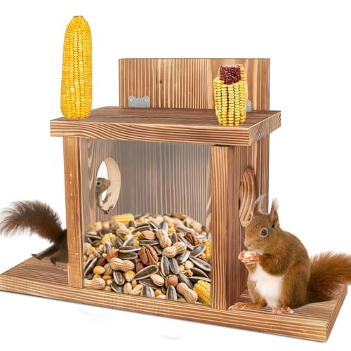 Eichhörnchen Futterhaus Eichhörnchen Futterstation Wetterfeste Eichhörnchenfutterstation zum Aufhängen Futterstation Eichhörnchen Haus aus Langlebigem Holz mit 2 Eingängen & Sitzplattformen