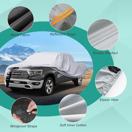 Image of GUNHYI Pickup Truck Cover Waterproof All Weather, 6 Layer Full Size Cover Universal Fit Chevy S10 /C10, Ford F100, RAM 1500, Silverado 1500, Tacoma Regular Cab Single Cab (Truck, up to 210 inch)