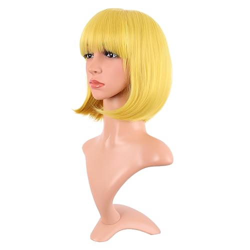 Miniatura 45 de MapofBeauty 12 pulgadas/11.8 in moda señora recta recta sintética flequillo Bob peluca (negro mezclado marrón)