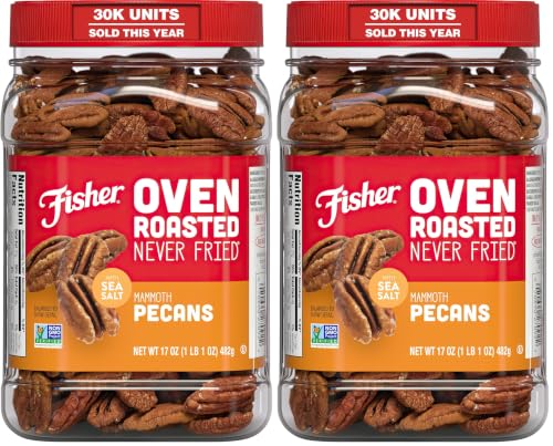 Image of Fisher Oven Roasted Never Fried Mammoth Pecans,17 Ounces,Heart Healthy Snacks for Adults,Made with Sea Salt,No Added Oil or Artificial Ingredients,Gluten Free,Vegan Protein,Bulk,(Pack of 2)